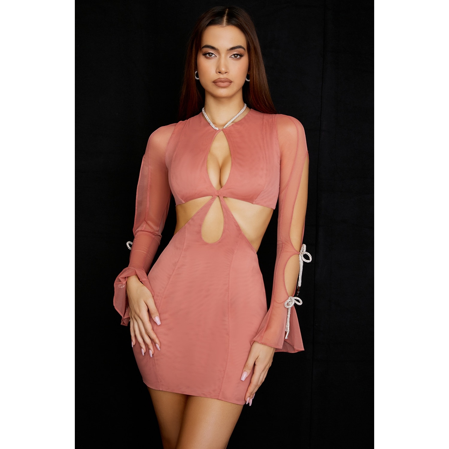 House Of Cb Miranda Rose Crystal Cutout Mini Dress